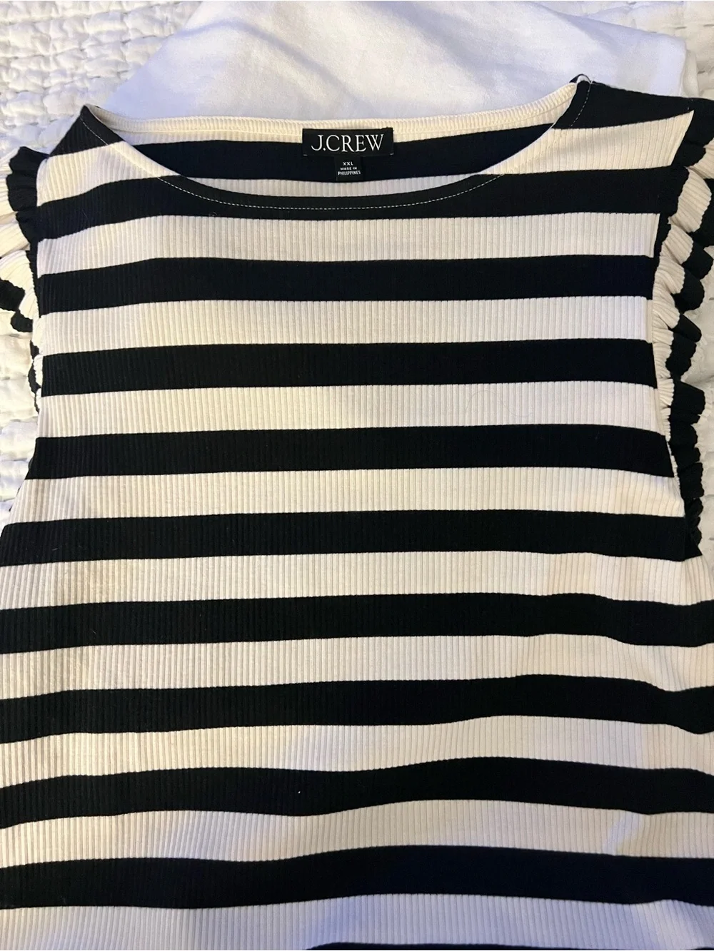J. Crew Black & Cream Ruffle Cap Sleeve Top